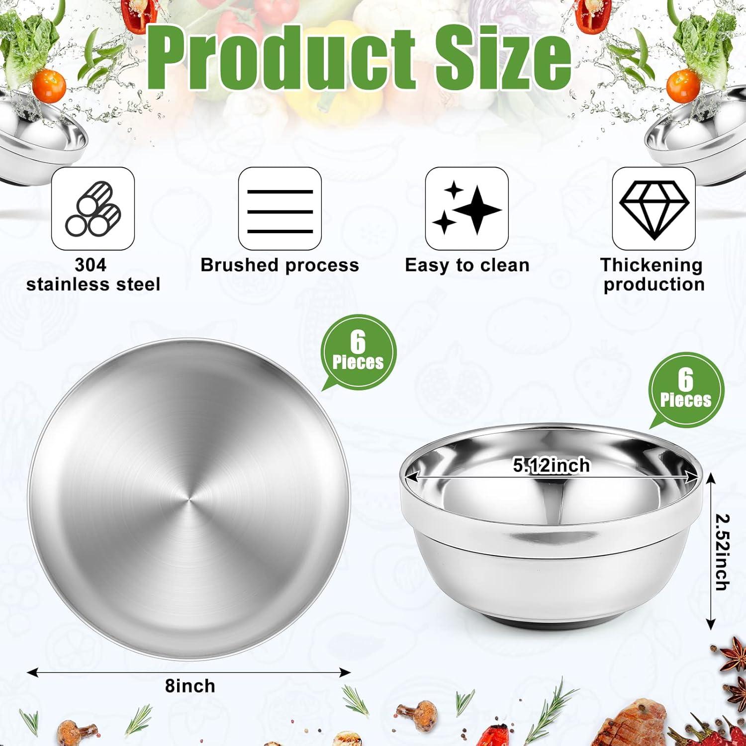 Platos y Cuencos de Acero Inoxidable Sunnyray - 6 Sets 20.32 cm