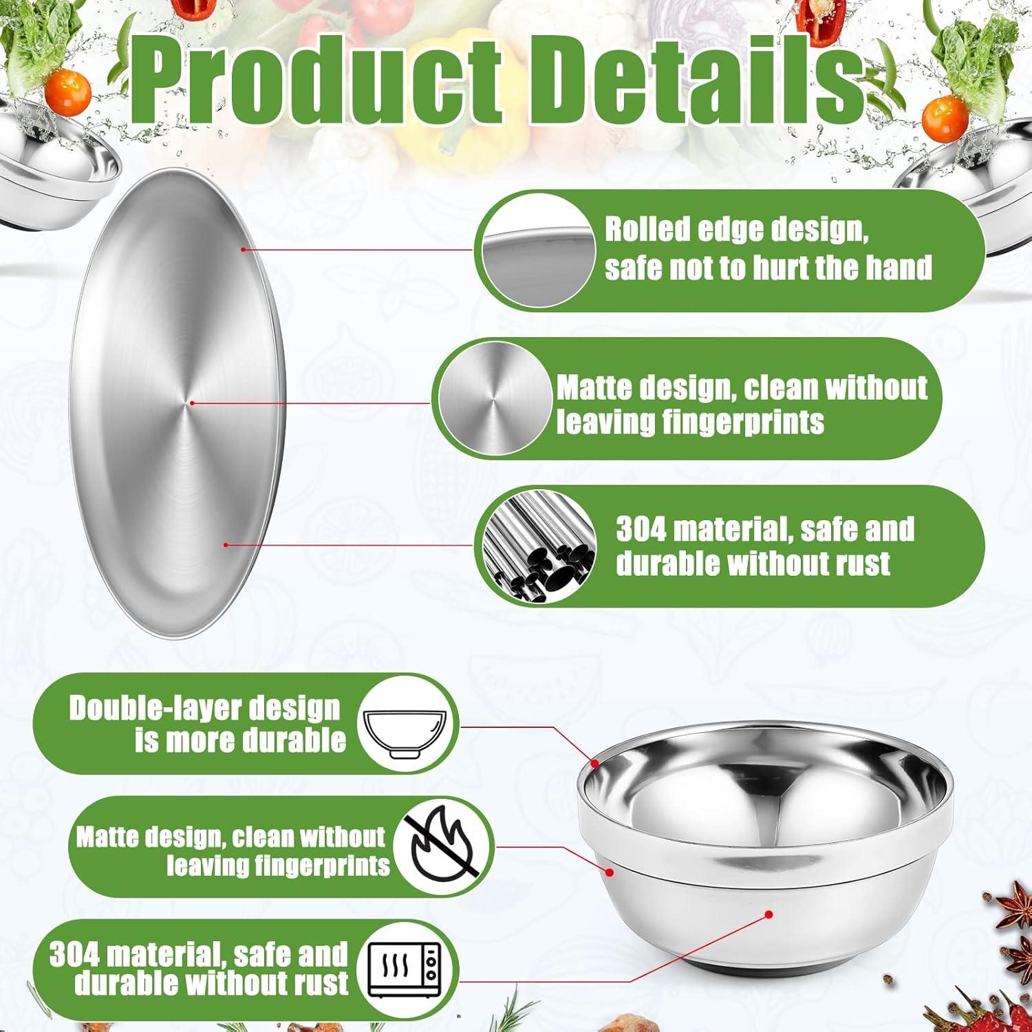 Platos y Cuencos de Acero Inoxidable Sunnyray - 6 Sets 20.32 cm