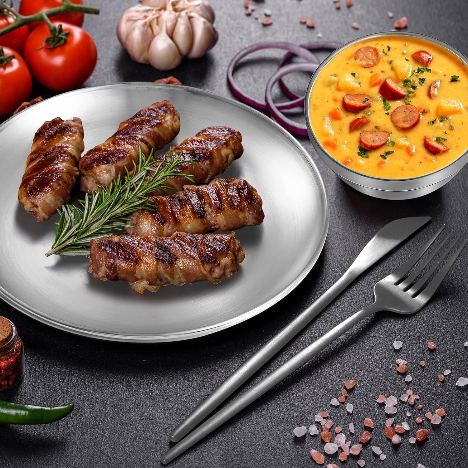 Platos y Cuencos de Acero Inoxidable Sunnyray - 6 Sets 20.32 cm