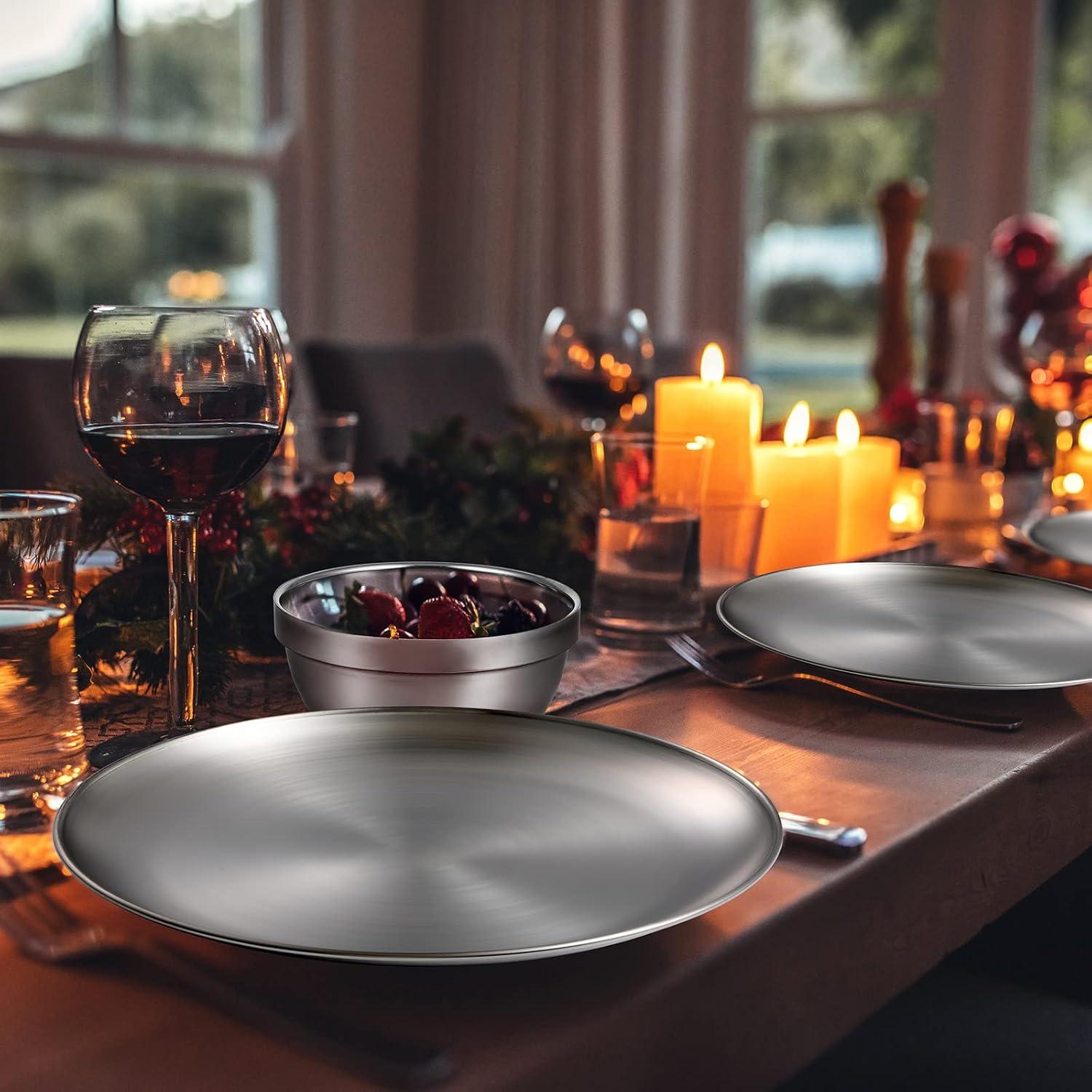 Platos y Cuencos de Acero Inoxidable Sunnyray - 6 Sets 20.32 cm