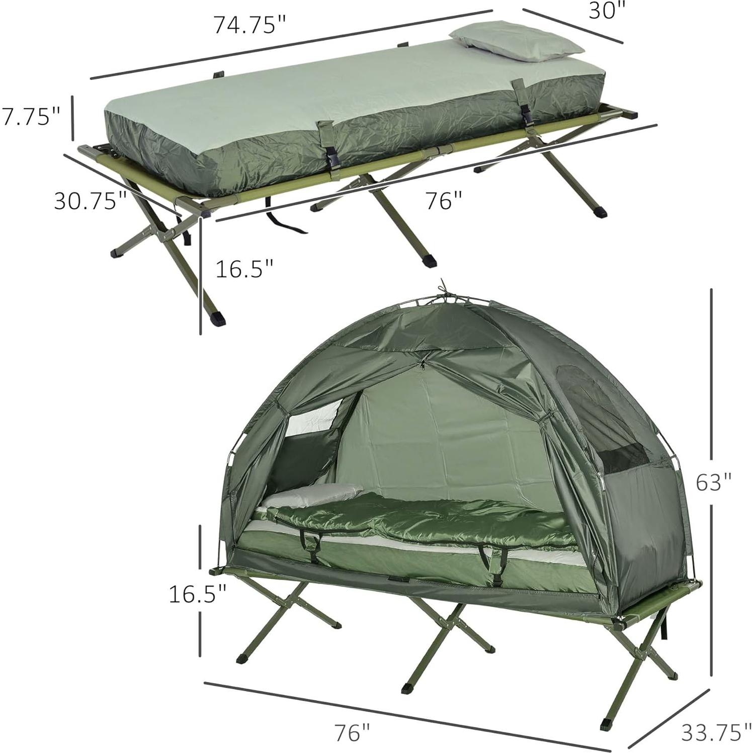 Portable Folding Camping Cot for Adults with Tent - 76" Single Elevated Camp Bed Includes Air Mattress, Sleeping Bag & Foot Pump, Compact & Lightweight for Hiking, Backpacking(76x32)