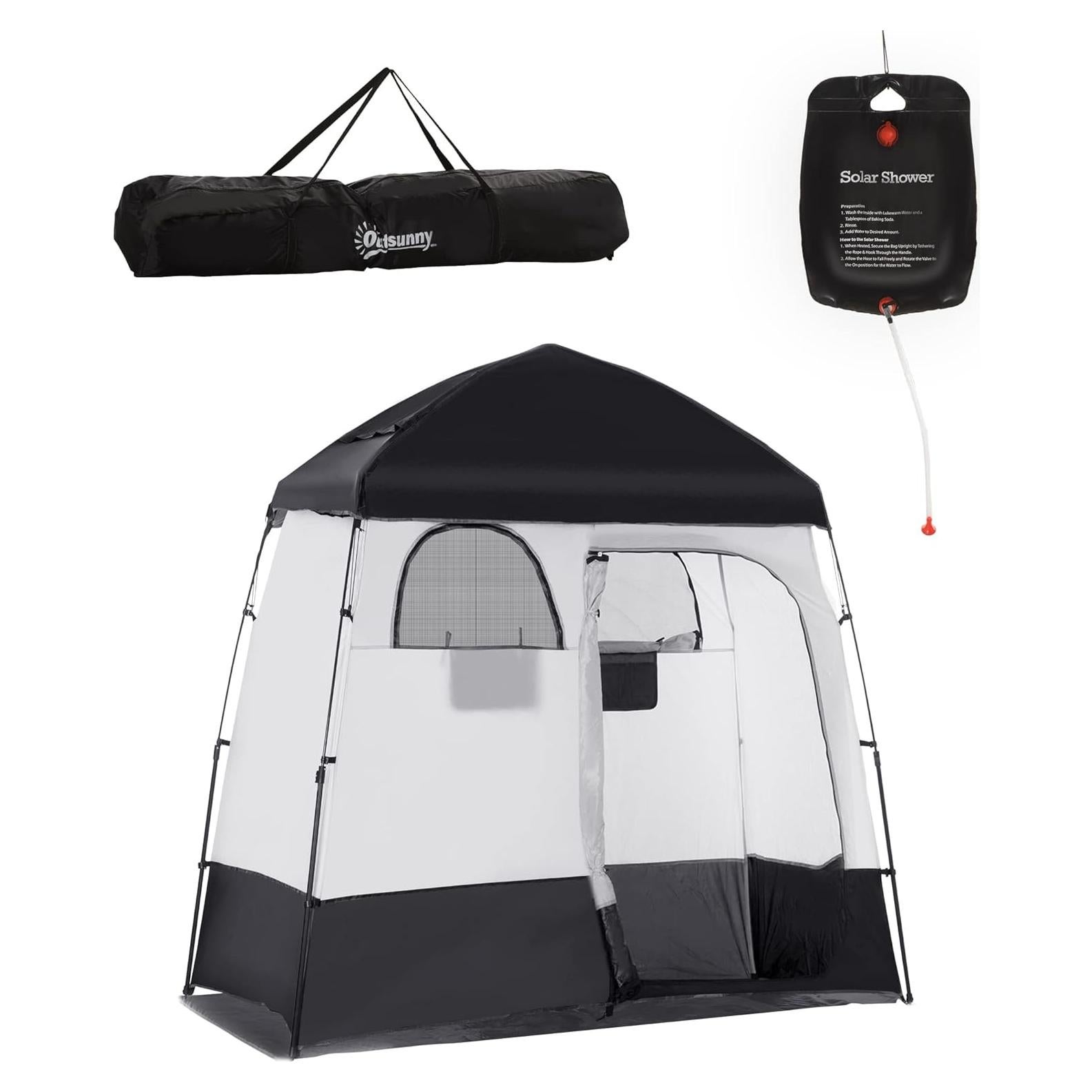 Tienda de Ducha Outsunny 2 Habitaciones 220x125 cm Negra