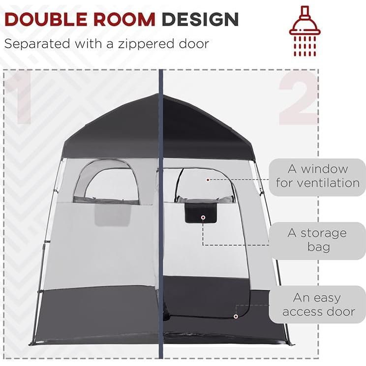 Tienda de Ducha Outsunny 2 Habitaciones 220x125 cm Negra