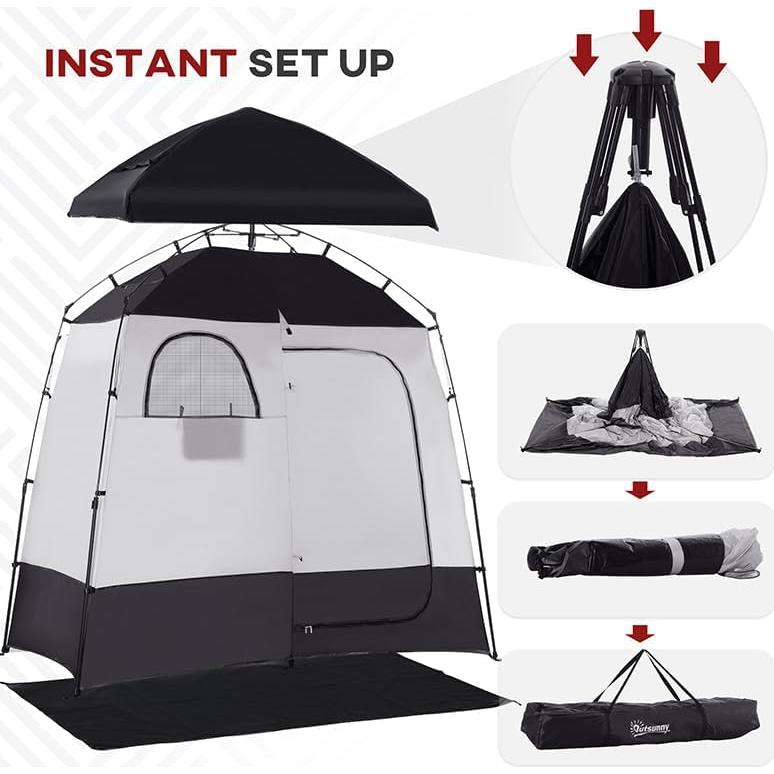 Tienda de Ducha Outsunny 2 Habitaciones 220x125 cm Negra