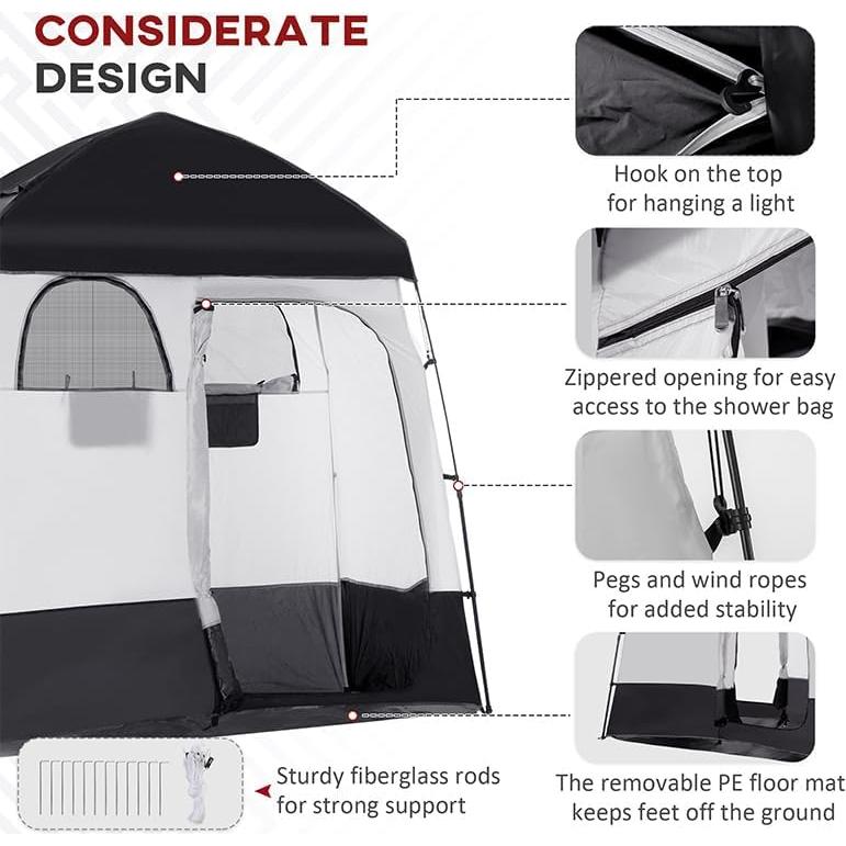 Tienda de Ducha Outsunny 2 Habitaciones 220x125 cm Negra