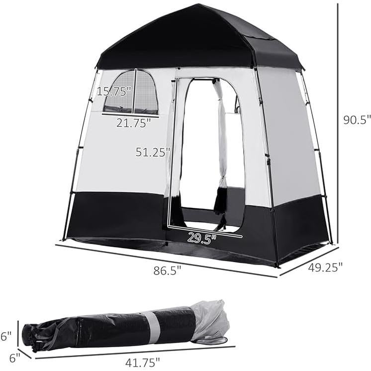 Tienda de Ducha Outsunny 2 Habitaciones 220x125 cm Negra