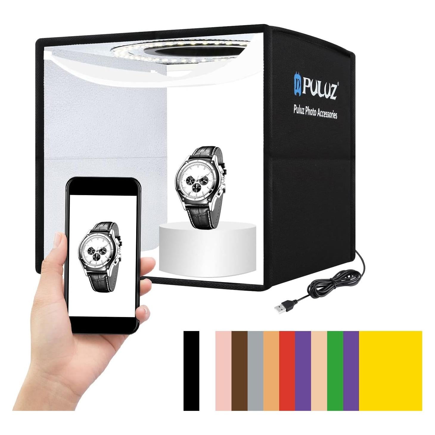 Caja de Luz de Estudio PULUZ 25 cm Portátil con 12 Fondos