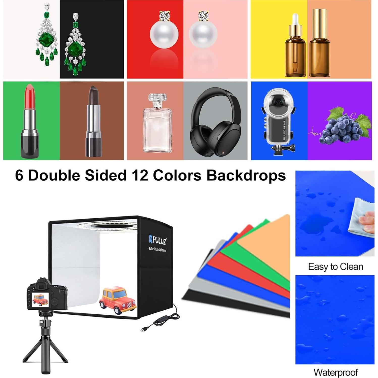 Caja de Luz de Estudio PULUZ 25 cm Portátil con 12 Fondos