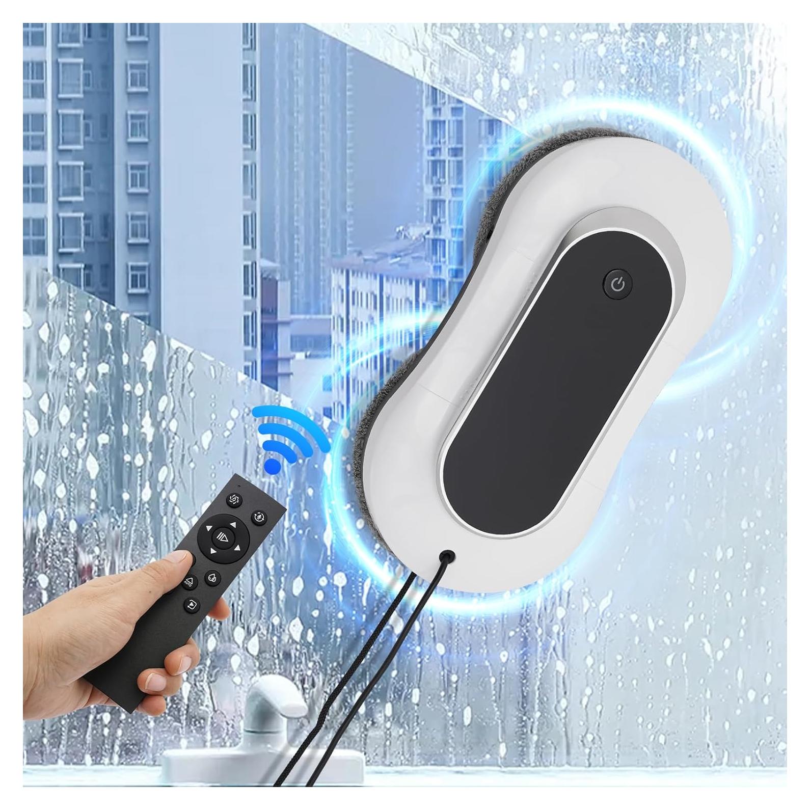 DNYSYSJ Window Cleaner Robot with Dual Water Spray, 70ML Automatic Cleaning Edge Detection Technology Remote Control for Windows Tiles Glass Door (White)