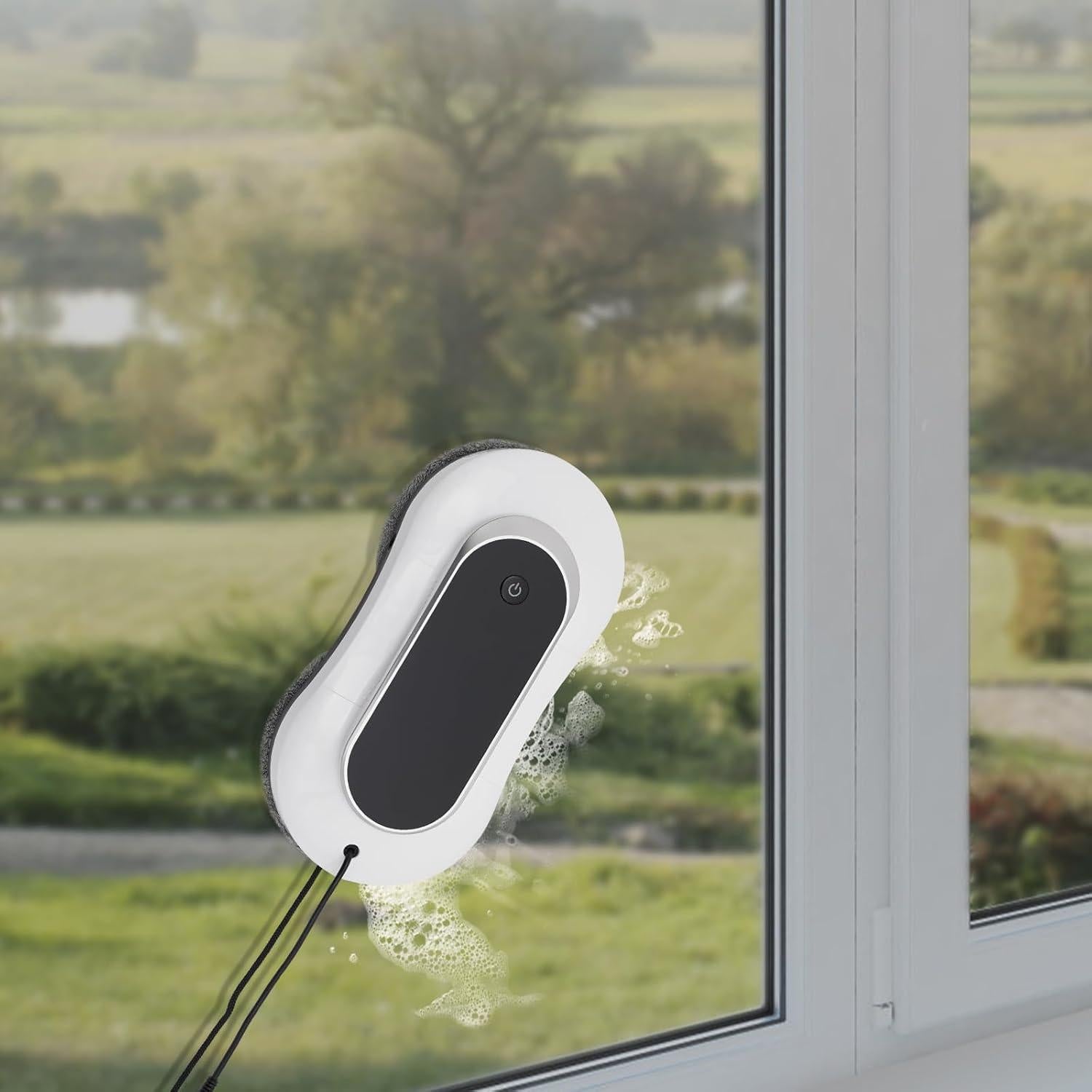 DNYSYSJ Window Cleaner Robot with Dual Water Spray, 70ML Automatic Cleaning Edge Detection Technology Remote Control for Windows Tiles Glass Door (White)