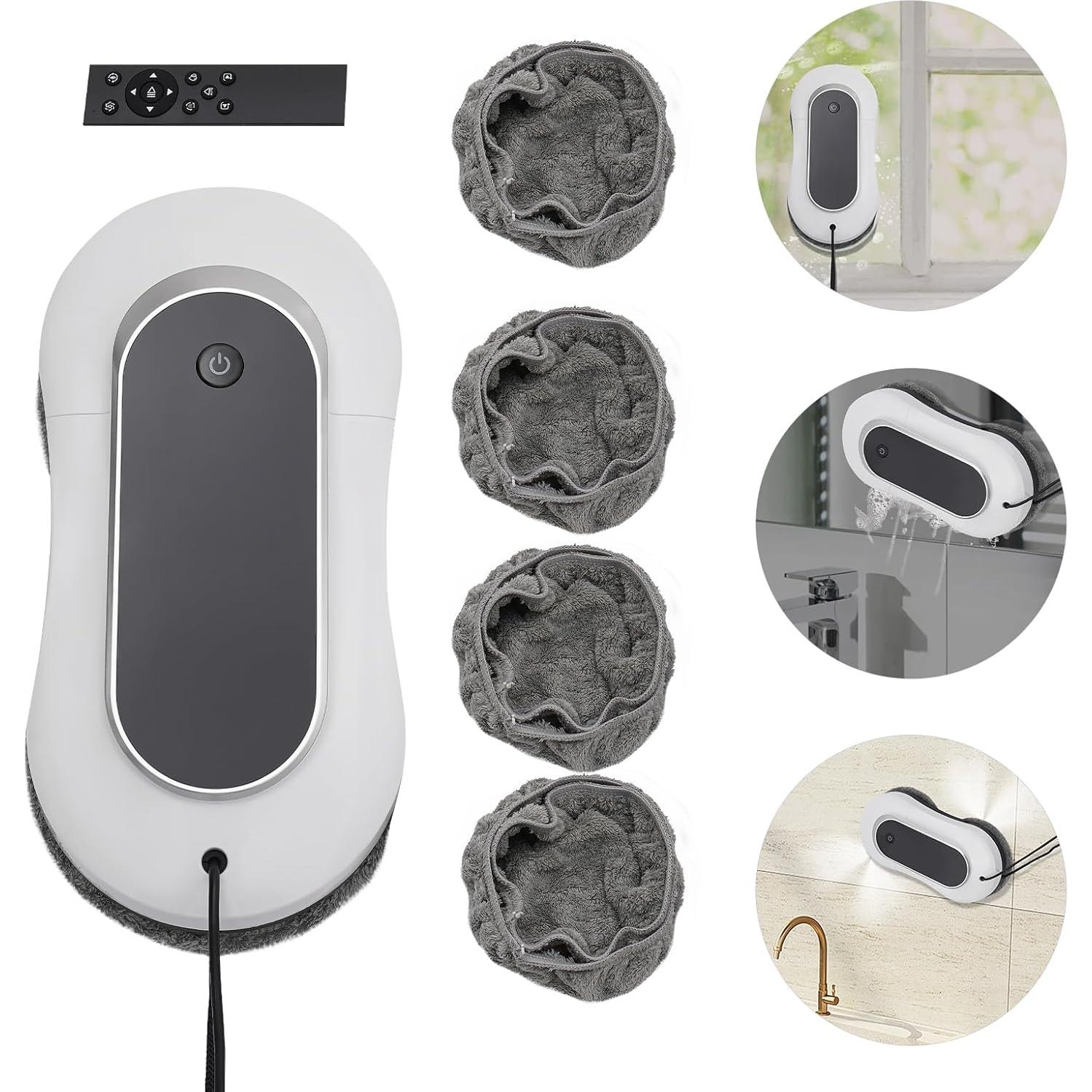 DNYSYSJ Window Cleaner Robot with Dual Water Spray, 70ML Automatic Cleaning Edge Detection Technology Remote Control for Windows Tiles Glass Door (White)