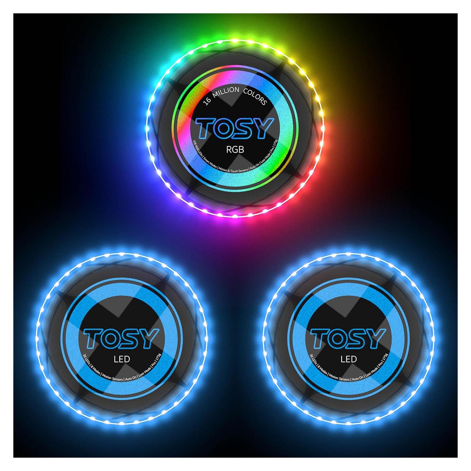 Frisbee LED TOSY Paquete de 3 - Negro y Azul, 16 Millones de Colores