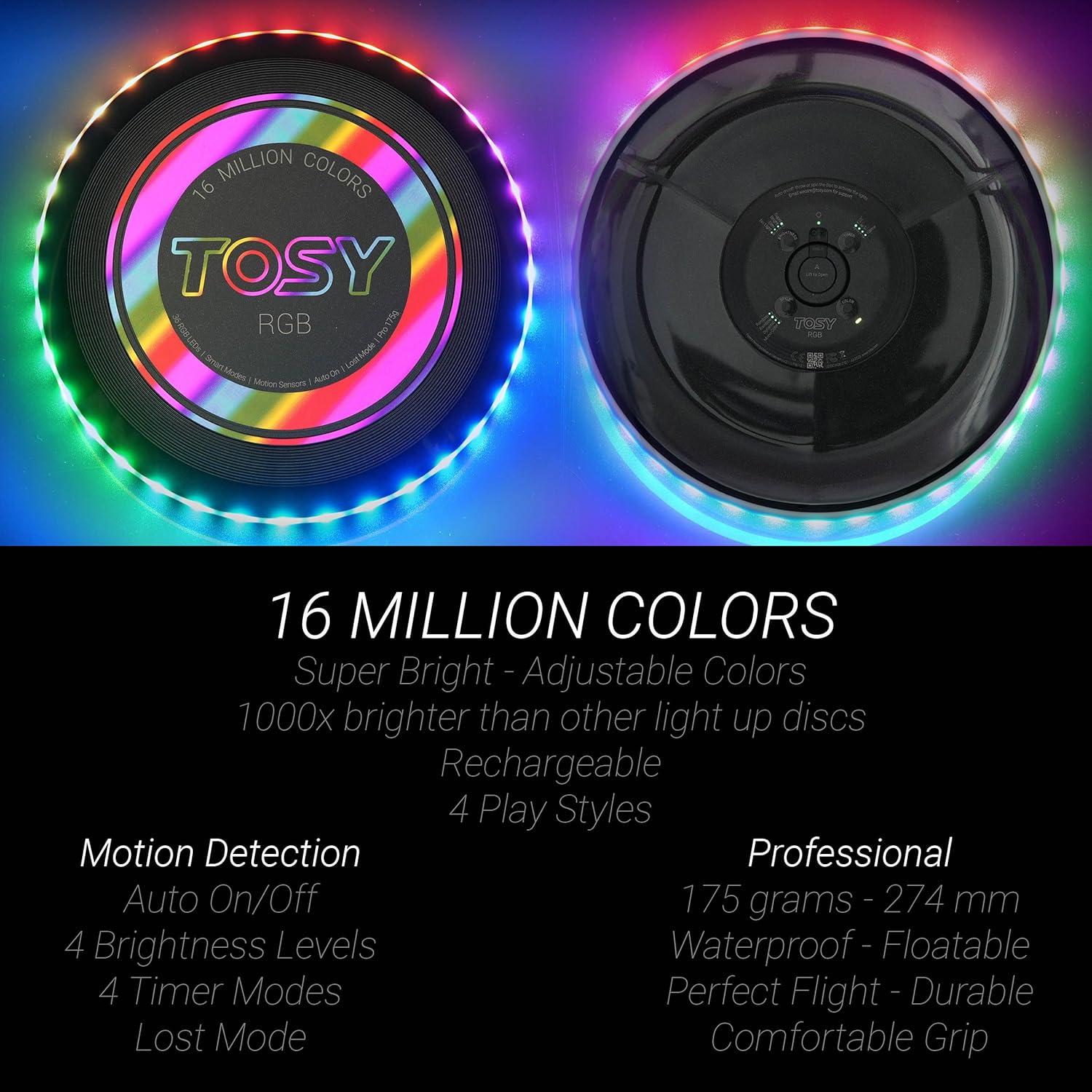Frisbee LED TOSY Paquete de 3 - Negro y Azul, 16 Millones de Colores