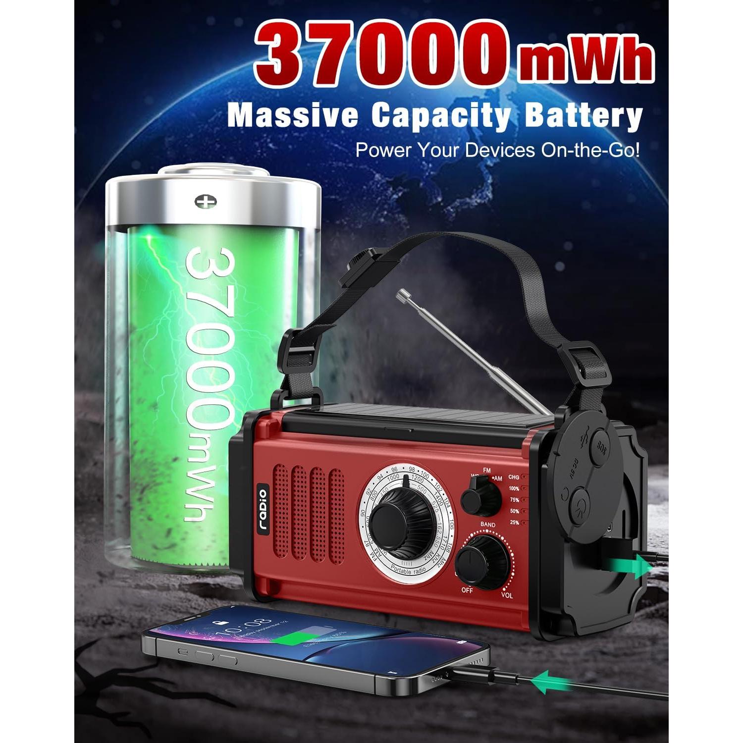 Radio de Emergencia Solar TM MD-107 10000mAh Roja con Linterna
