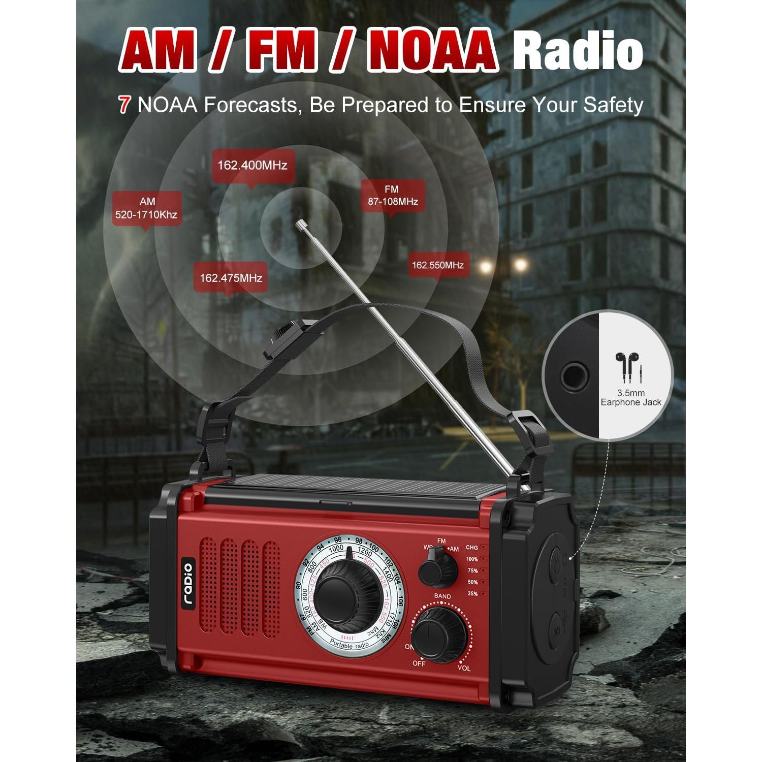 Radio de Emergencia Solar TM MD-107 10000mAh Roja con Linterna