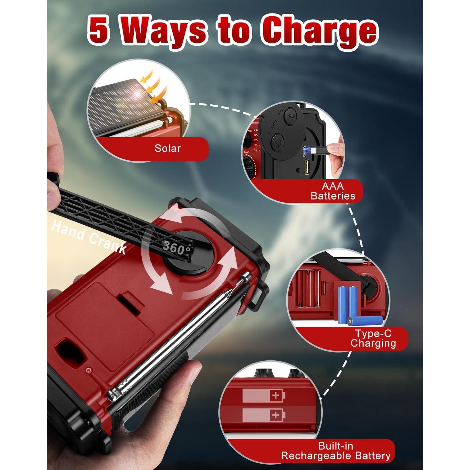 Radio de Emergencia Solar TM MD-107 10000mAh Roja con Linterna