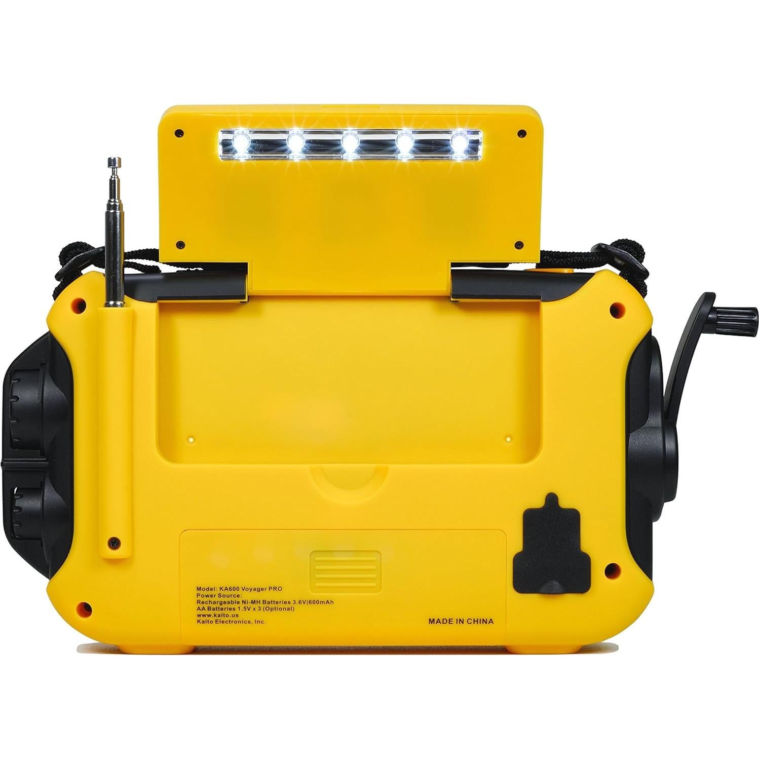 Kaito Voyager Pro KA600 Digital Solar Dynamo Crank Wind Up AM/FM/LW/SW & NOAA Weather Emergency Radio with Alert, RDS & Smart Phone Charger, Yellow