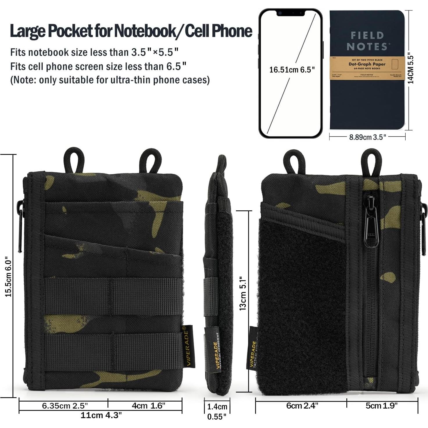 VIPERADE VE18 EDC Pouch, Pocket Organizer for Men, EDC Pocket Organizer, 3 Slots with 2 Zipper Pockets, Multitool Pouch