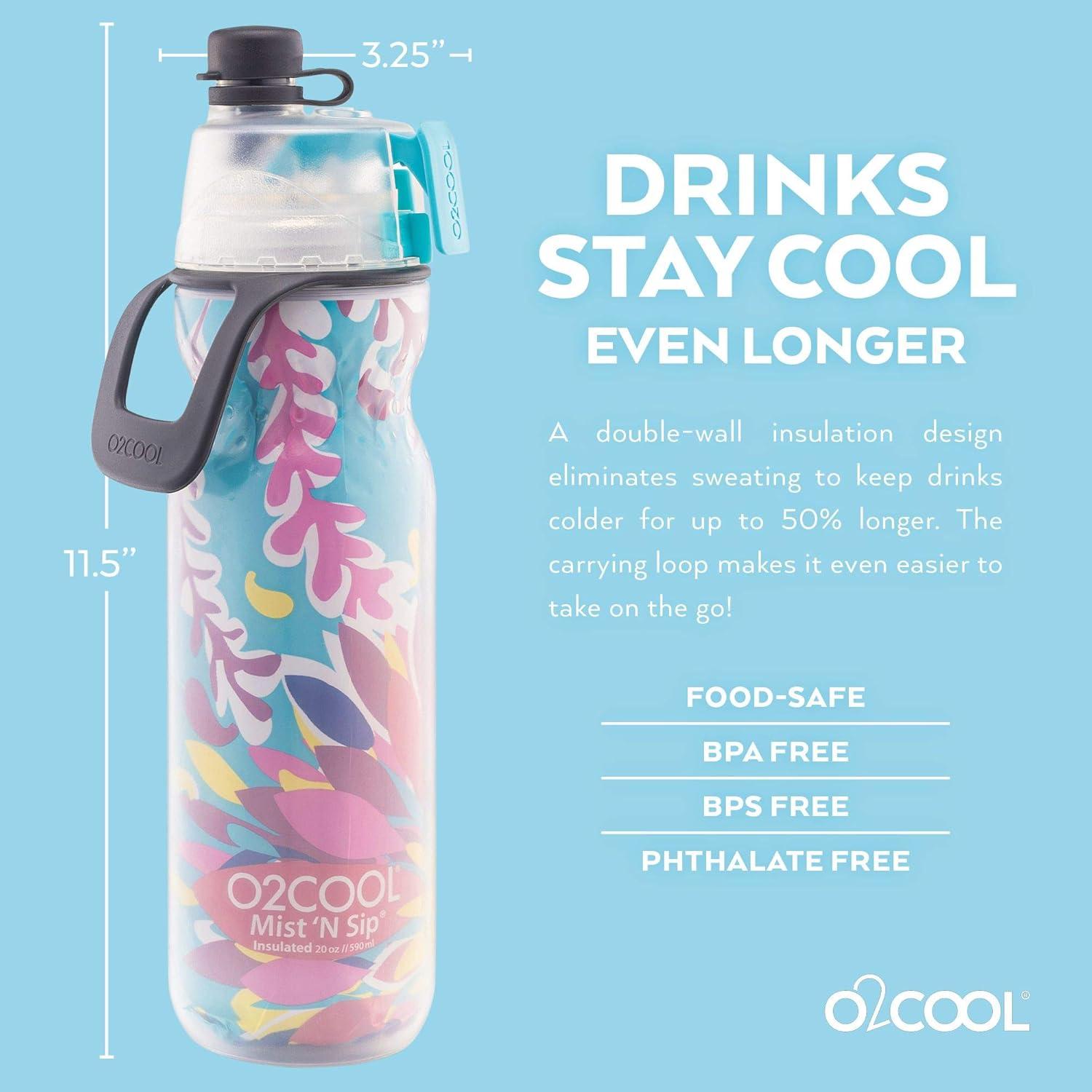 Botella de Agua O2COOL Mist N Sip 20 oz Tropical Reutilizable