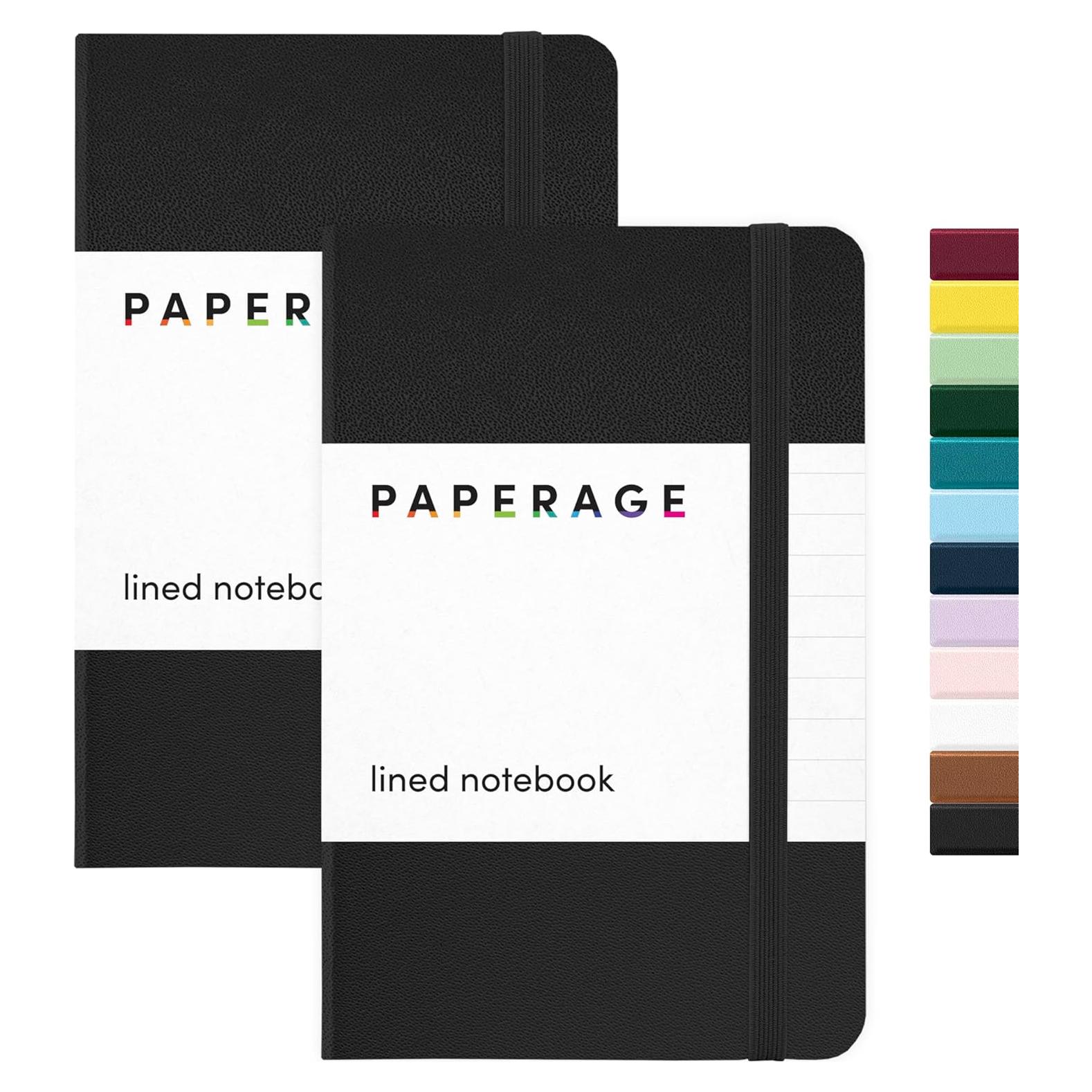 PAPERAGE Lined Pocket Journal Notebook, 2 Pack, (Black), 160 Pages, Small Notebook, 3.6 inches x 5.6 inches - 100 gsm Thick Paper, Hardcover