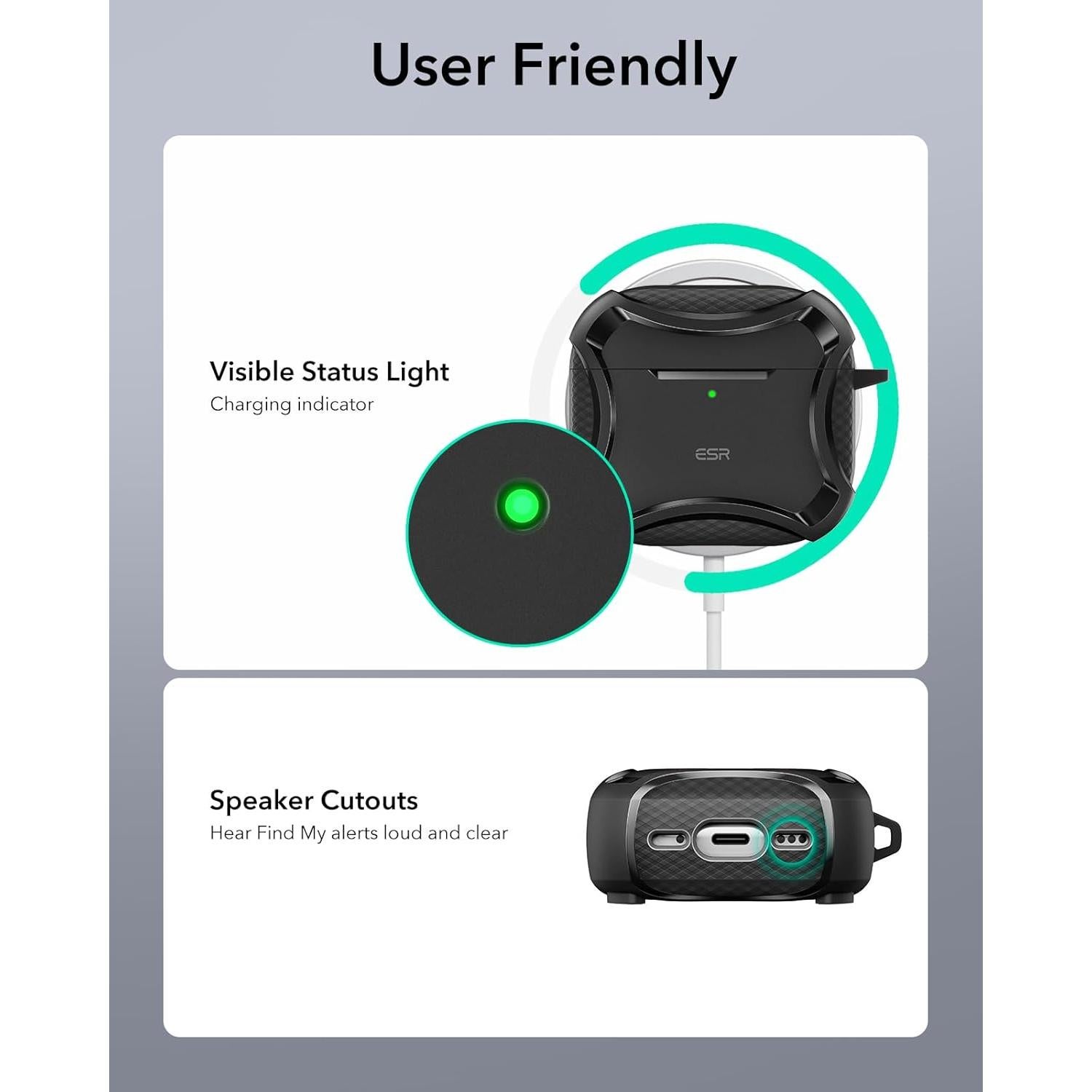 Funda ESR para AirPods Pro 2 y 1 - Protección MagSafe Negra