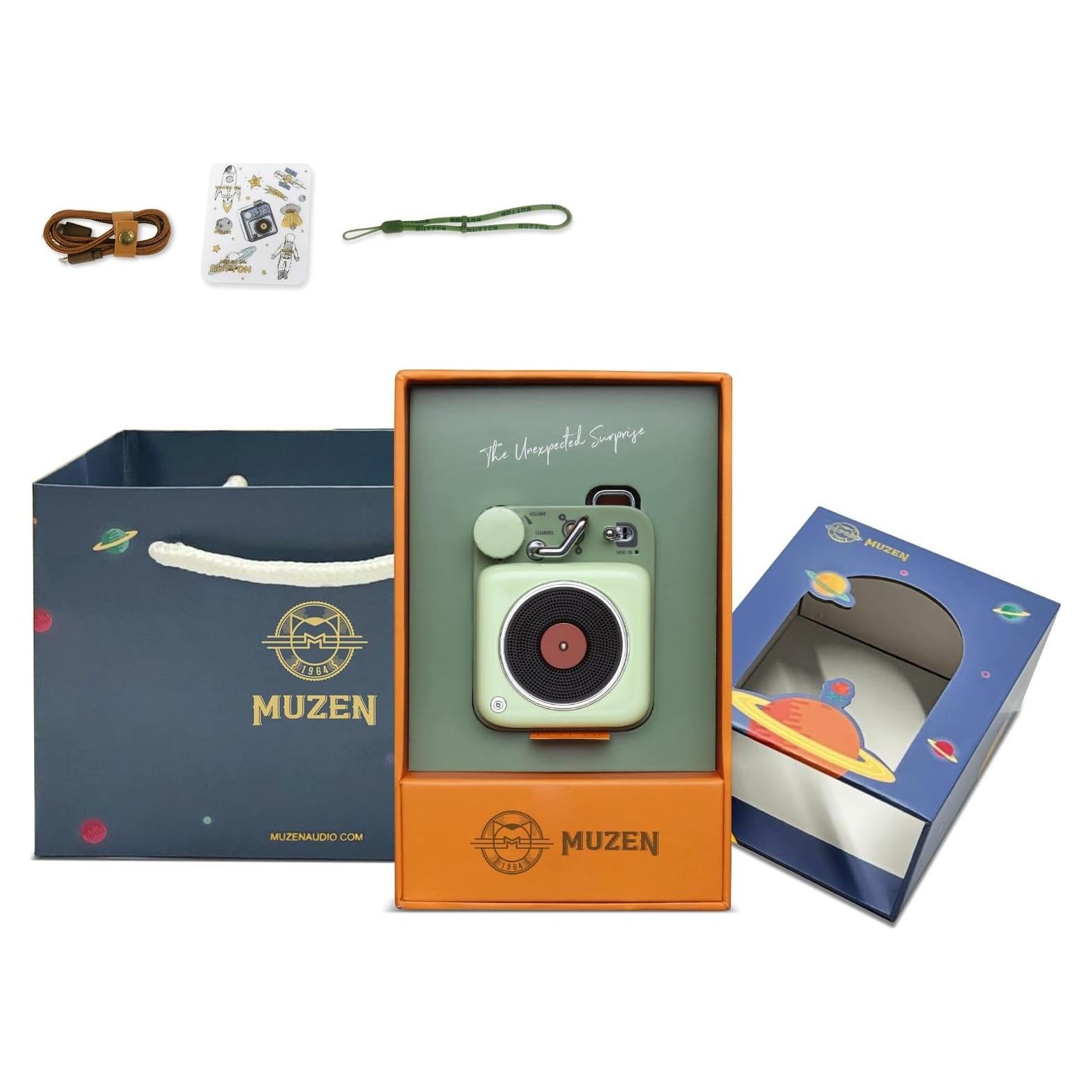 Altavoz Bluetooth MUZEN Botón Retro Verde Compacto 6.35cm