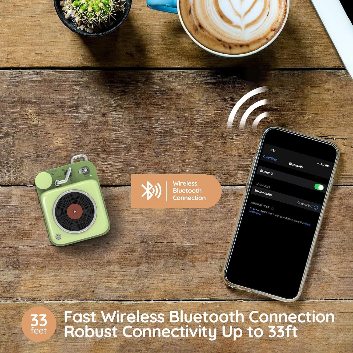 Altavoz Bluetooth MUZEN Botón Retro Verde Compacto 6.35cm