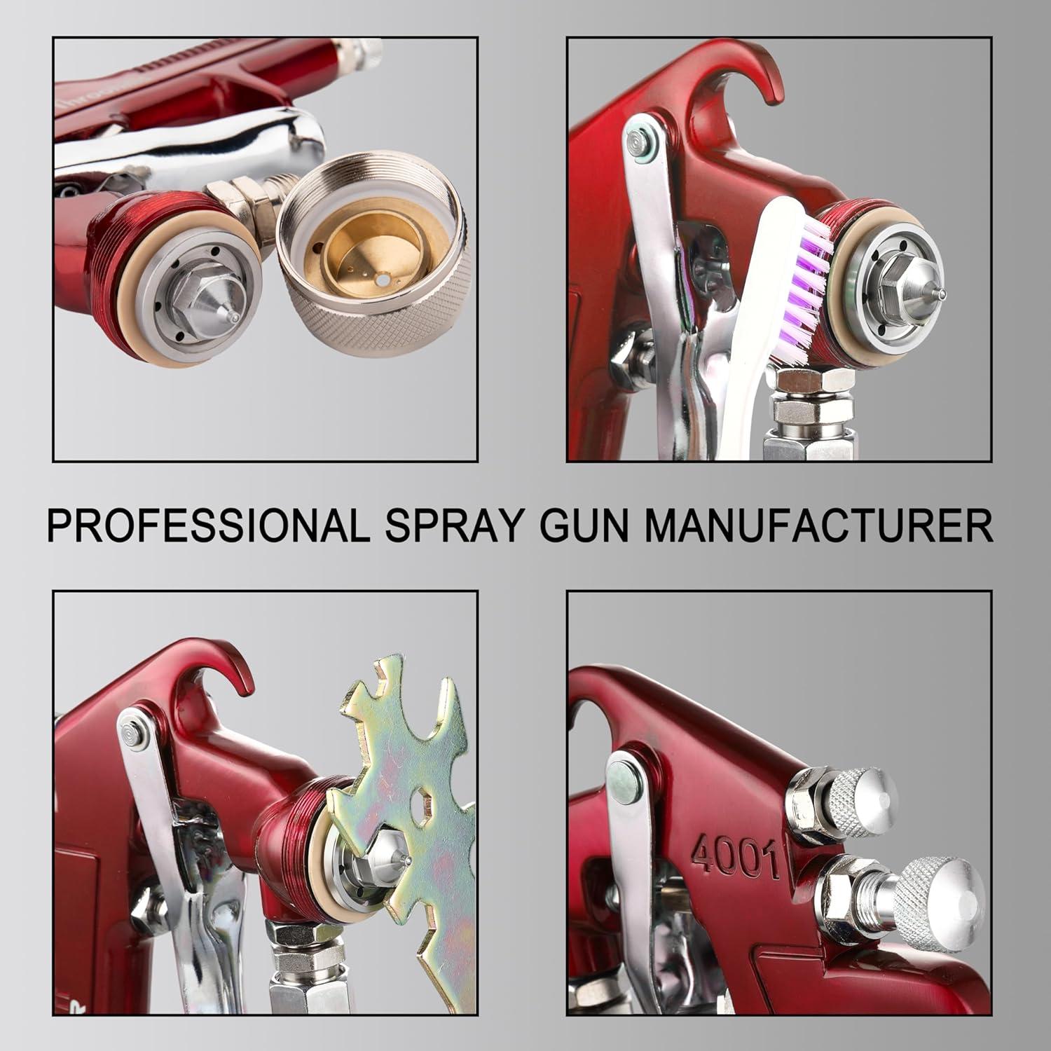 Pistola de Pulverización HVLP Throohills 1.8mm 1000cc Rojo