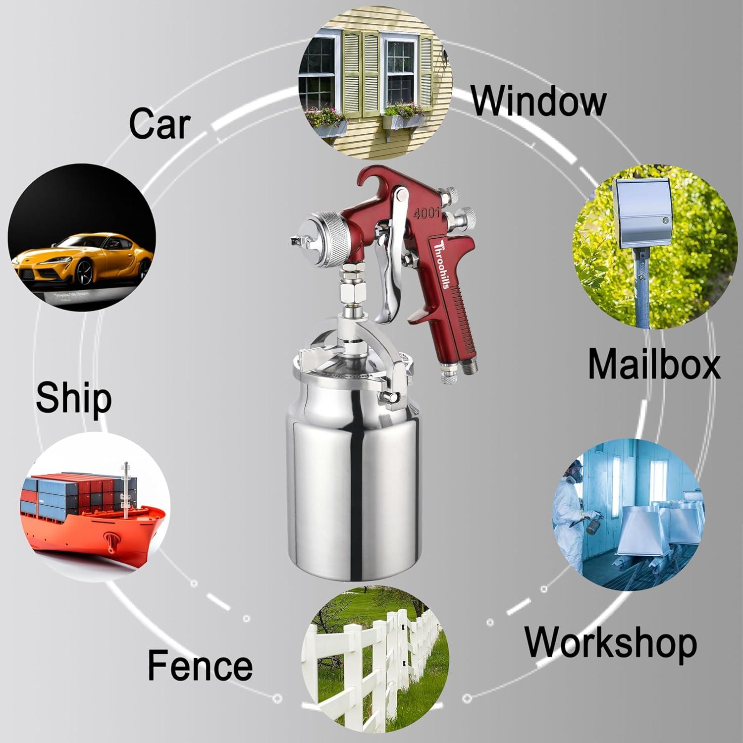 Pistola de Pulverización HVLP Throohills 1.8mm 1000cc Rojo