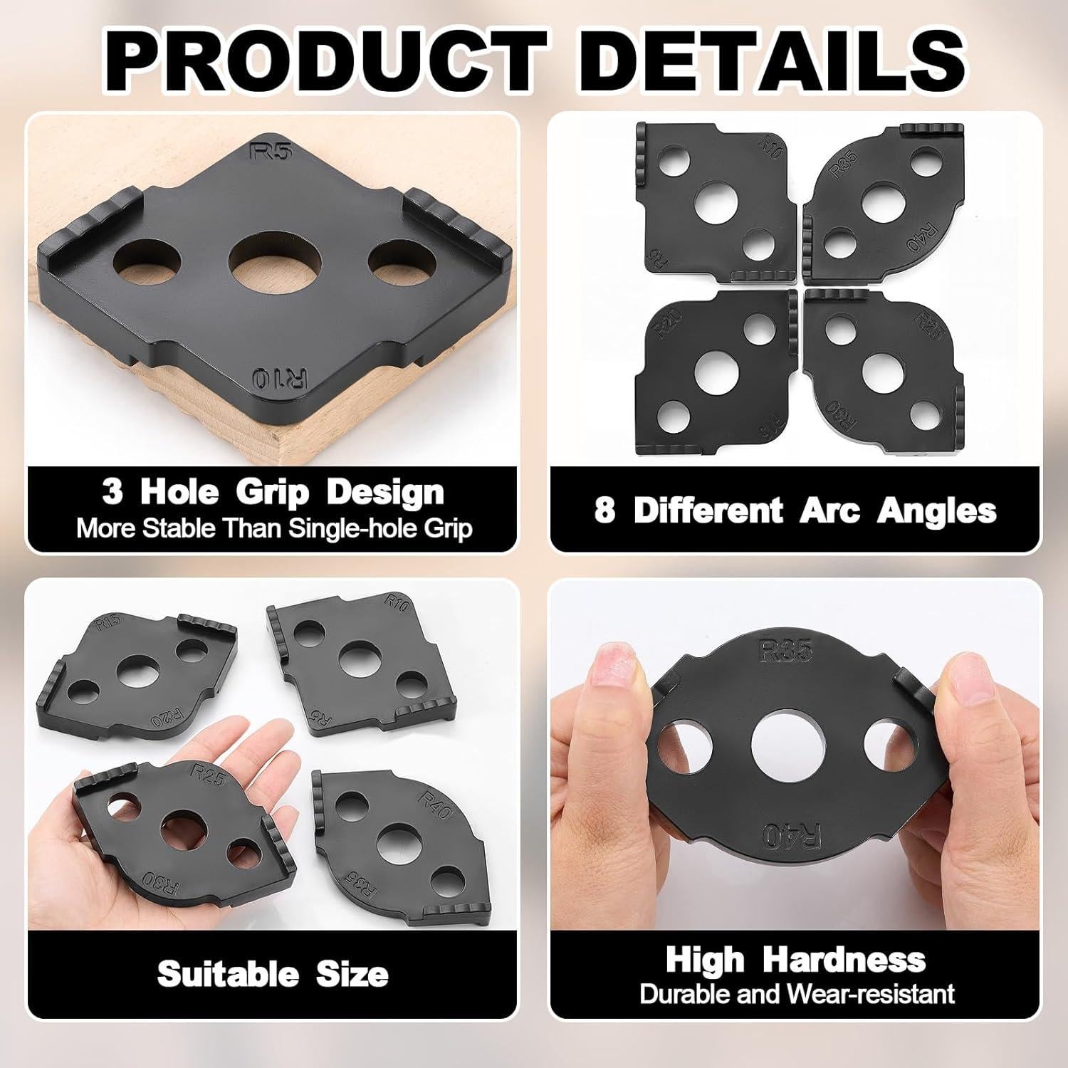 Plantillas de Router de Esquina Xuhal 4 Pcs ABS 8x8 cm