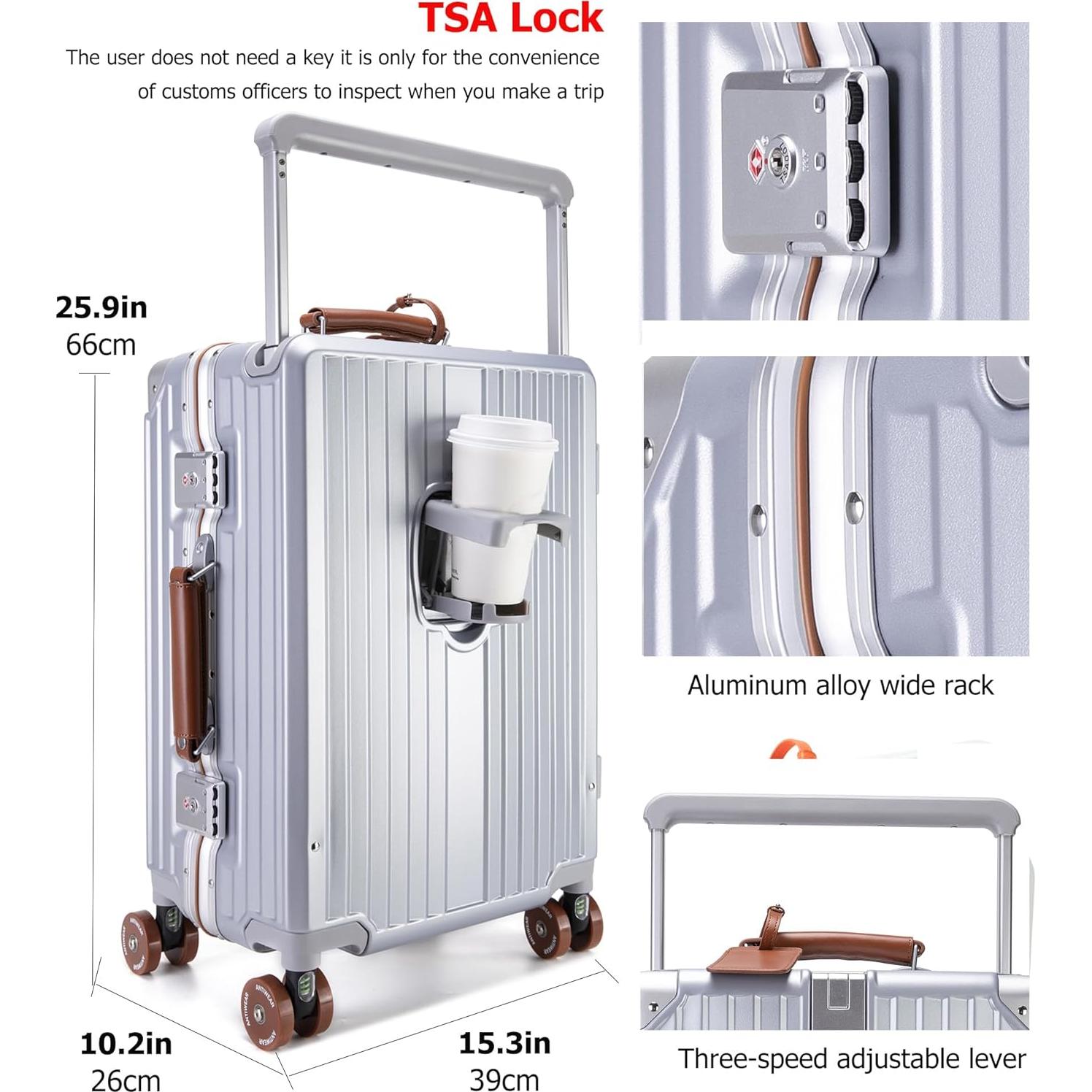 Maleta de Mano Rígida 24" Aluminio Feilario Plata TSA