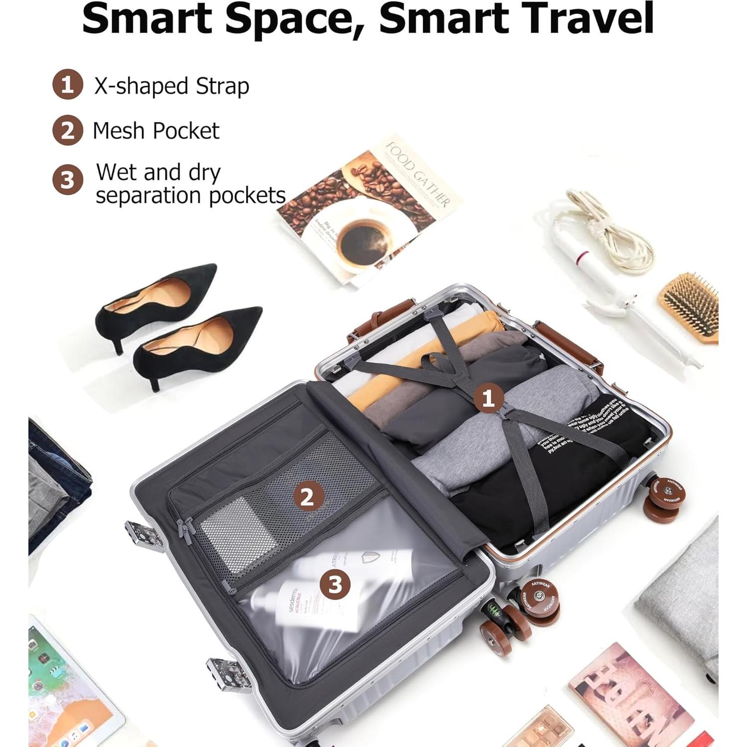 Maleta de Mano Rígida 24" Aluminio Feilario Plata TSA