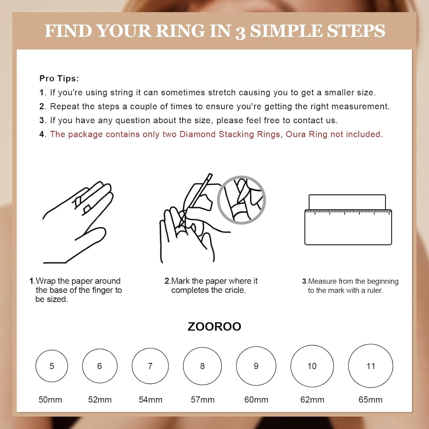 Paquete de 2 Anillos Apilables Oro 14K ZOOROO para Oura