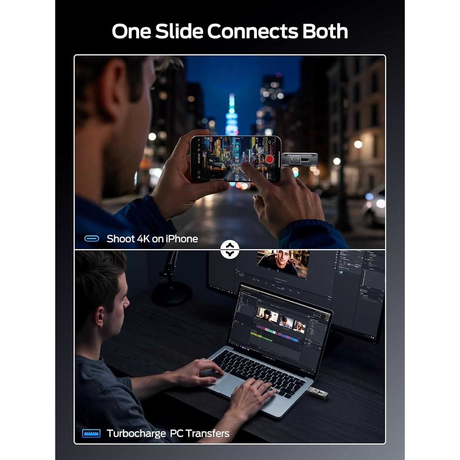 MOVE SPEED 128GB Solid State Drives with Dual Ports & Push-Pull Design — 560MB/s Read Speed, Type C + USB 3.2 Drive Portable ssd for iPhone 15/16/Android/Mac