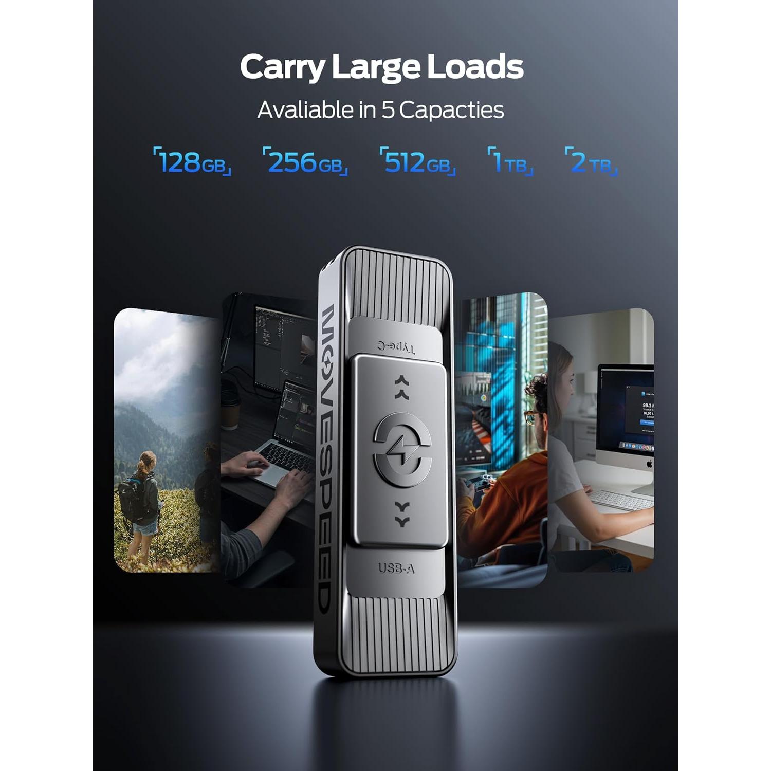 MOVE SPEED 128GB Solid State Drives with Dual Ports & Push-Pull Design — 560MB/s Read Speed, Type C + USB 3.2 Drive Portable ssd for iPhone 15/16/Android/Mac