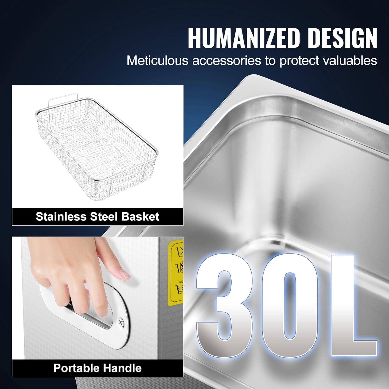 Limpiador Ultrasonido VEVOR 30L 1100W Digital Acero Inoxidable