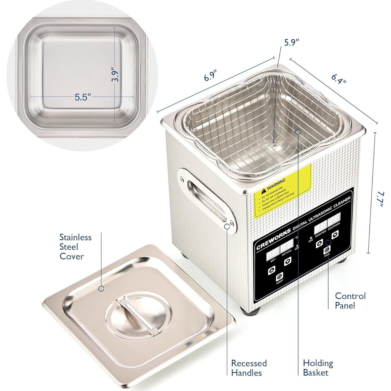 Máquina de Limpieza Ultrasónica CREWORKS 1.8L 60W Acero Inoxidable