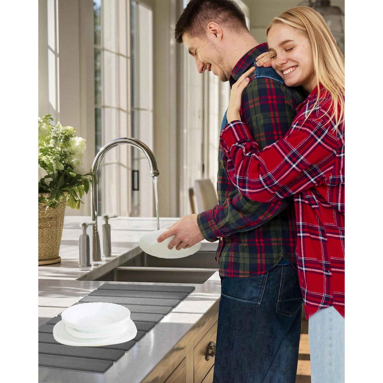 Alfombrilla de Secado de Platos Azorteja 60.96x40.64 cm Gris