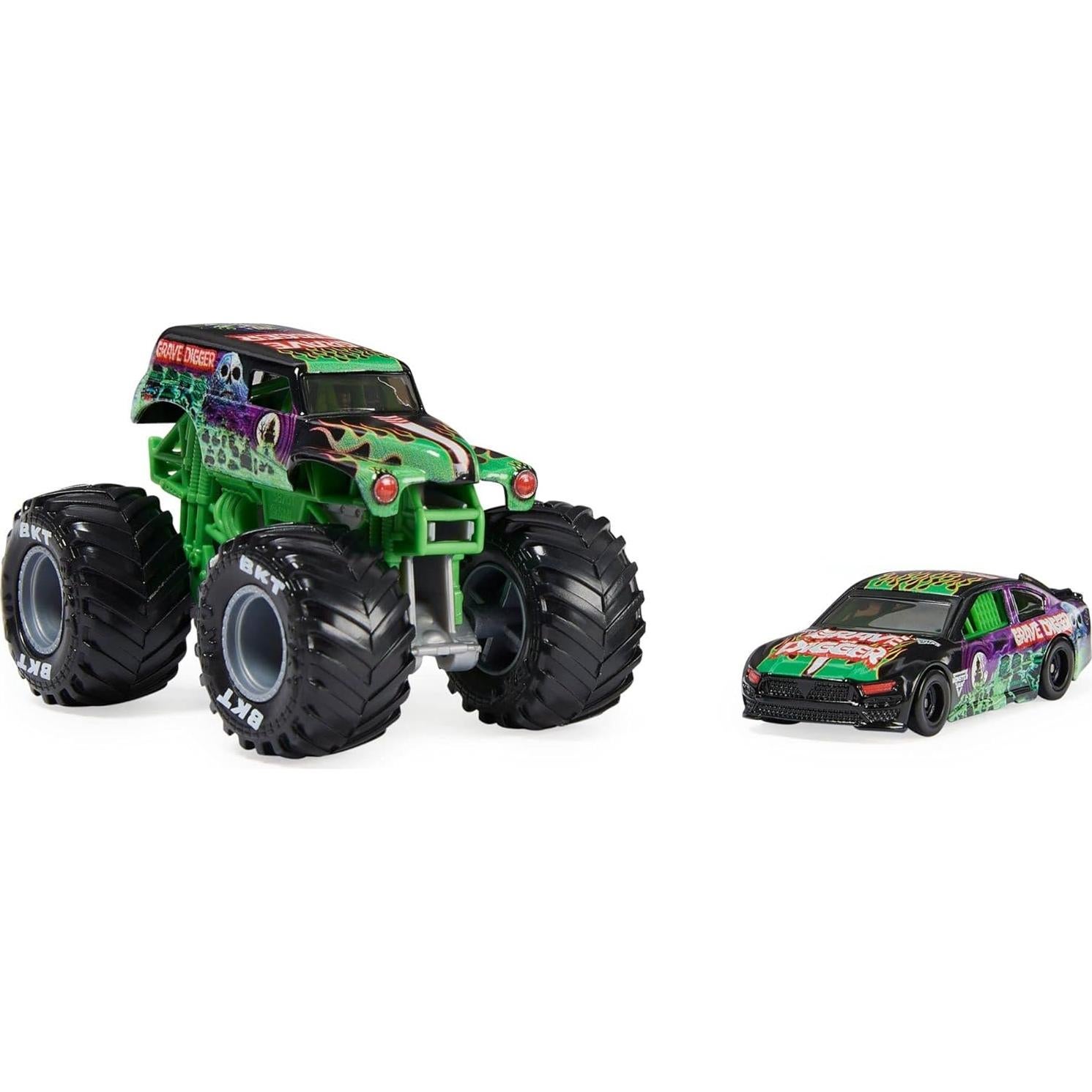 Monster Jam Official 1:64 Scale Diecast 2-Pack Monster Truck and Race Car: Grave Digger