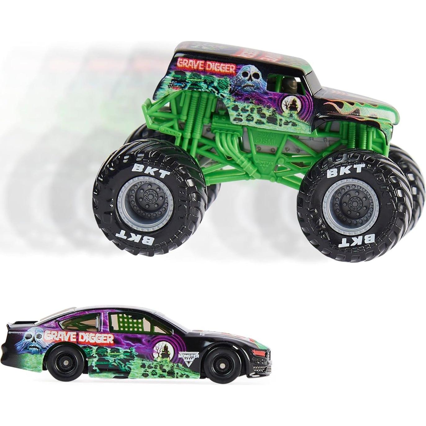 Monster Jam Official 1:64 Scale Diecast 2-Pack Monster Truck and Race Car: Grave Digger