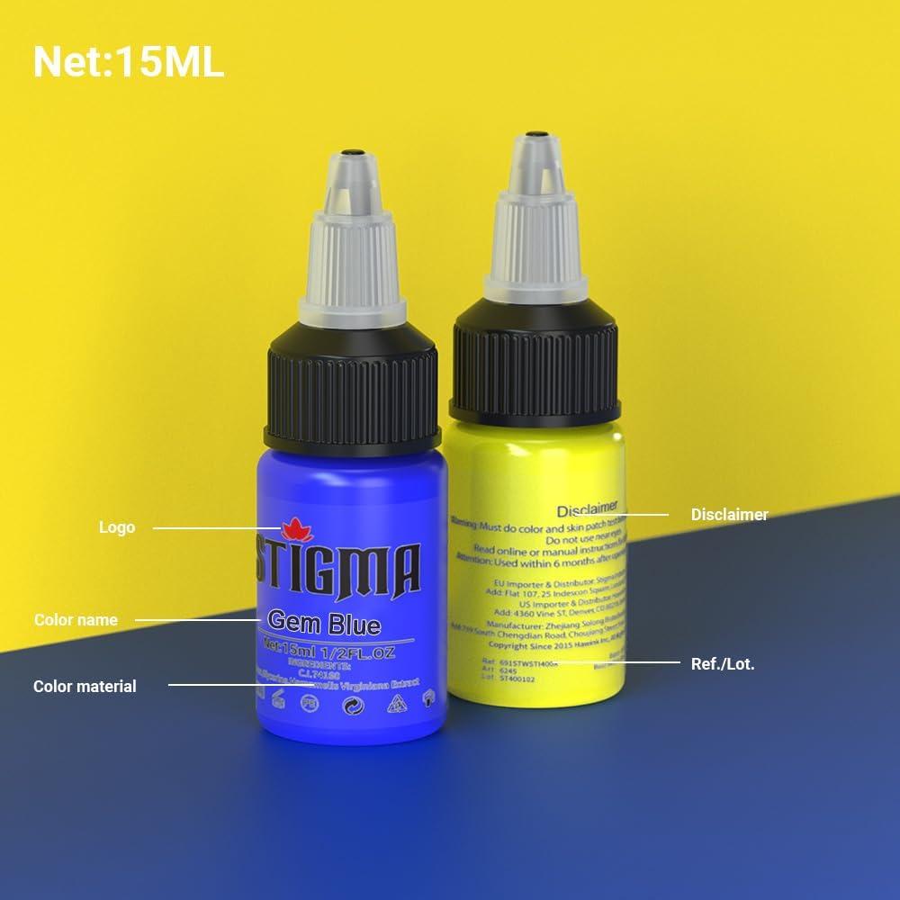 Juego de Tinta para Tatuajes STIGMA 14 Colores 15 ml cada uno