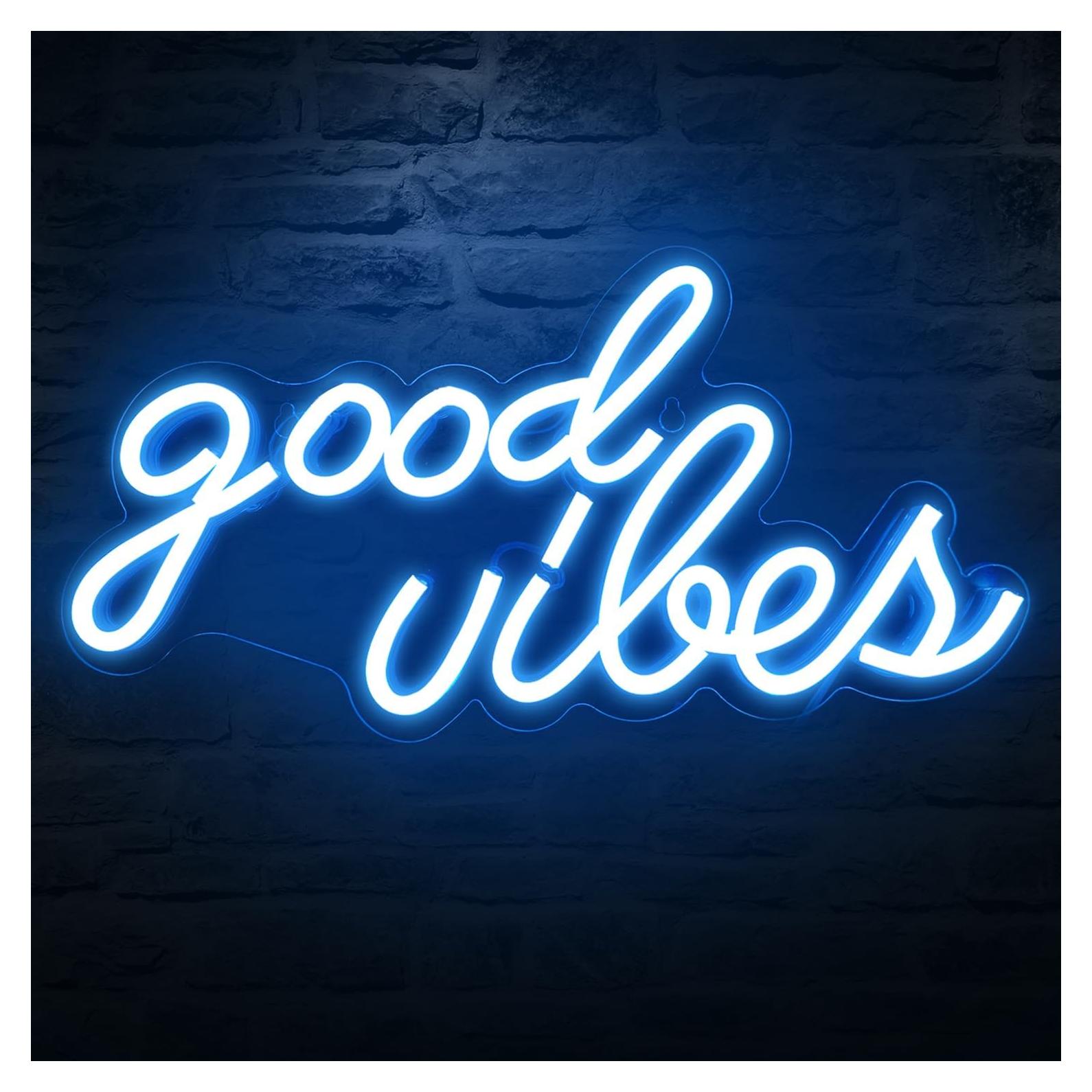Letrero Neón LED Buenas Vibras DECANIT 40.9x21.1cm Azul
