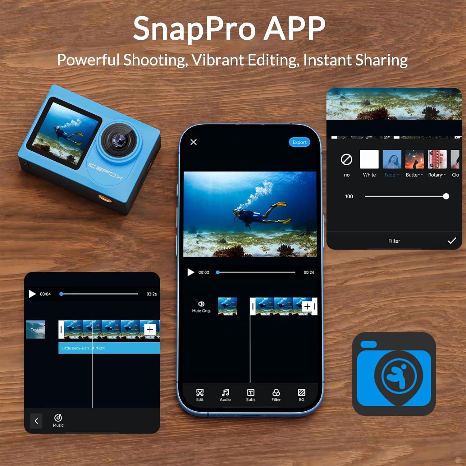 Cámara de acción Icefox 4K 60FPS 20MP Submarina EIS Azul