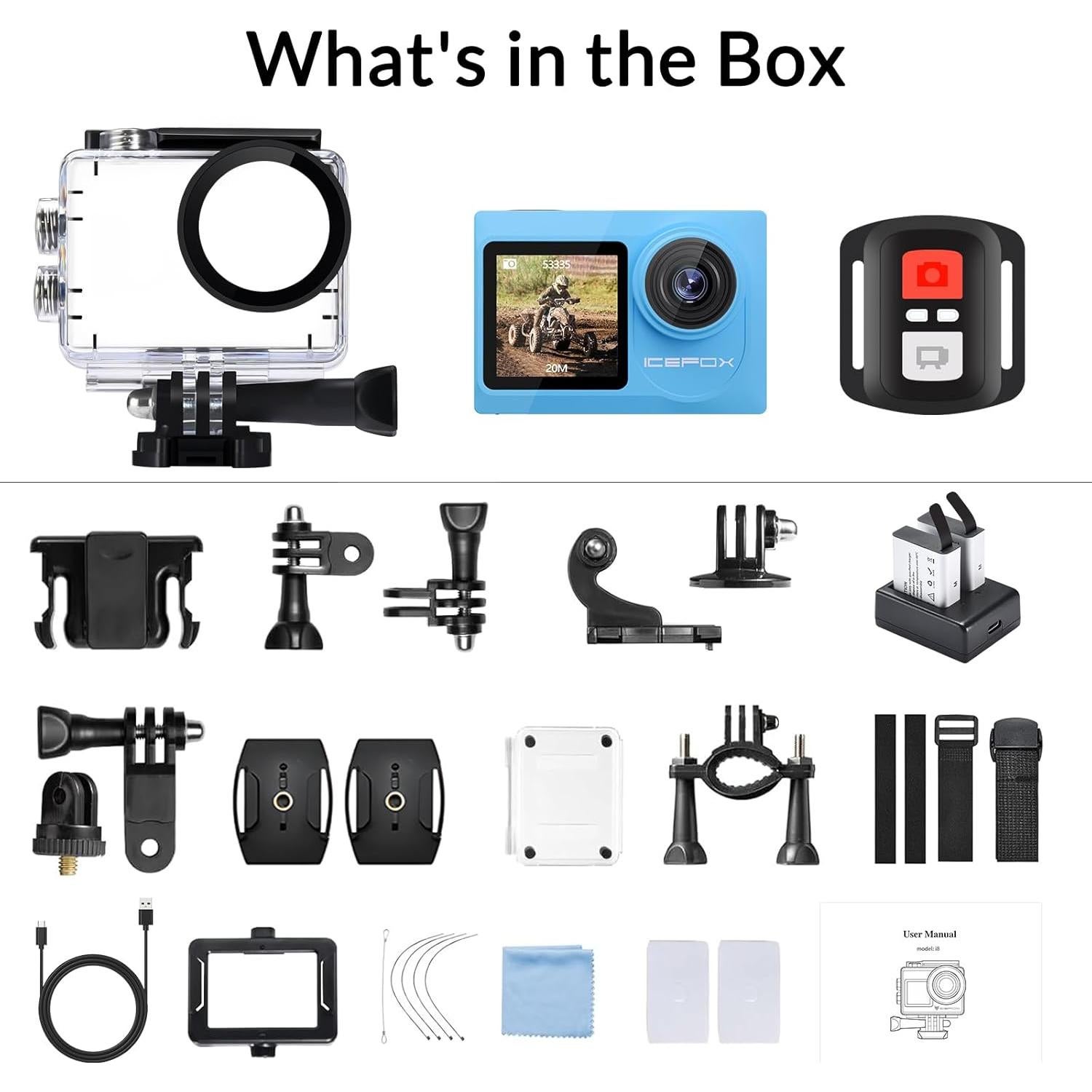 Cámara de acción Icefox 4K 60FPS 20MP Submarina EIS Azul