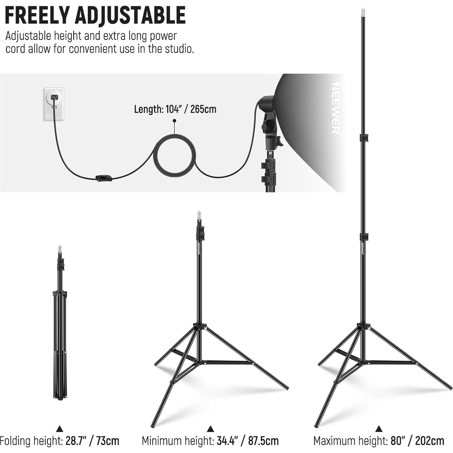 NEEWER RGB Softbox Lighting Kit with App Control & 9 Effect Modes, 26W LED Bulb CRI93+ TLCI98+, E26 Porcelain Socket, 24" Softbox, for Studio Photography Lighting, NK800