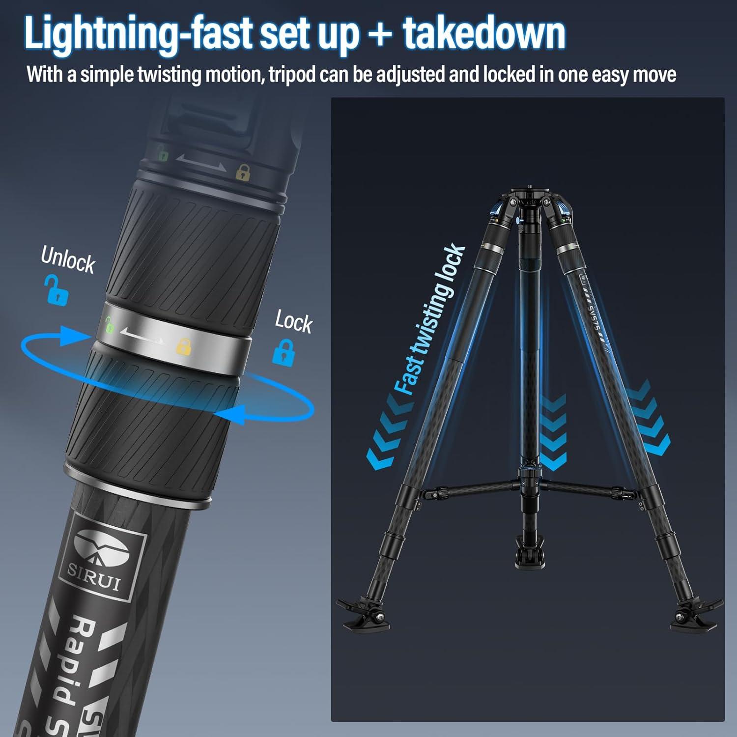 Trípode de Video Profesional SIRUI SVS75 Fibra de Carbono 155 cm