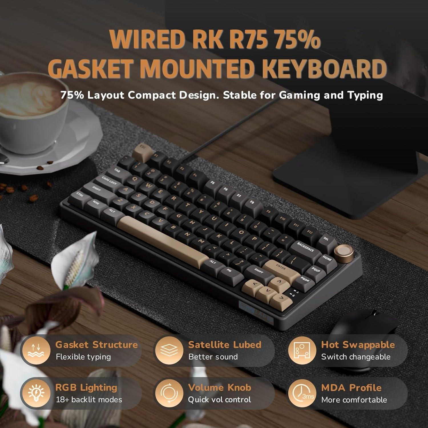 Teclado Mecánico Gaming RK Royal Kludge R75 Negro 75%