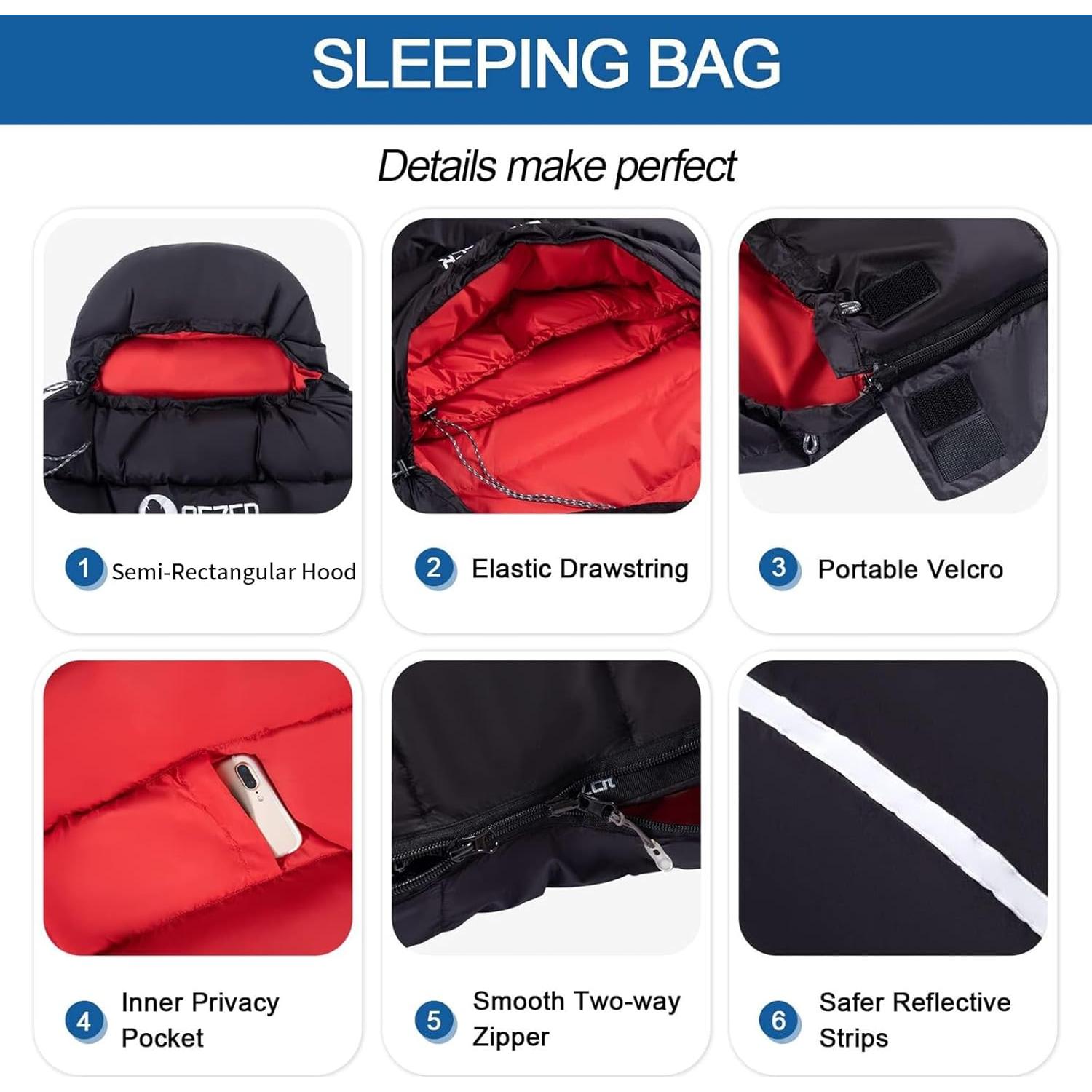 Saco de dormir QEZER de plumas 1000g, ultraligero -7.8°C