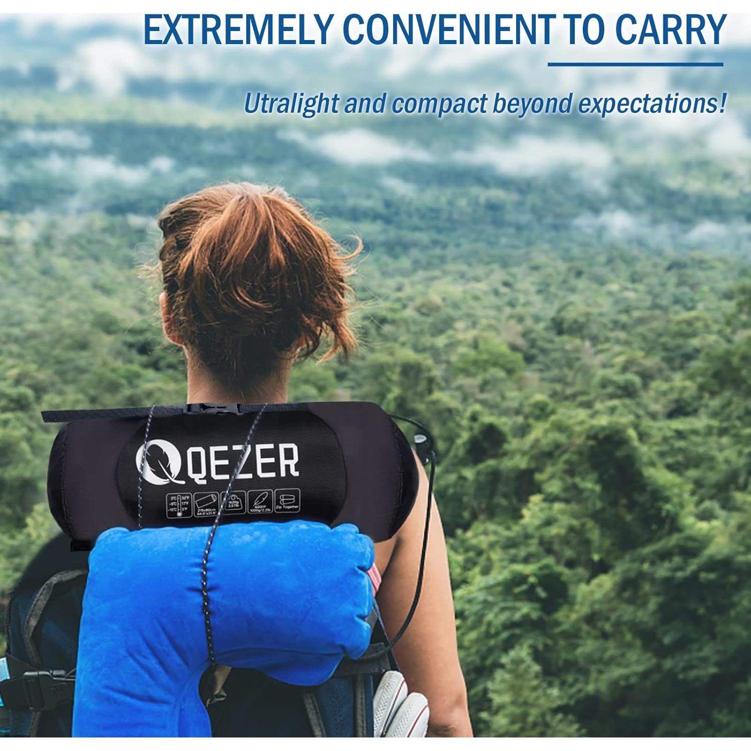 Saco de dormir QEZER de plumas 1000g, ultraligero -7.8°C