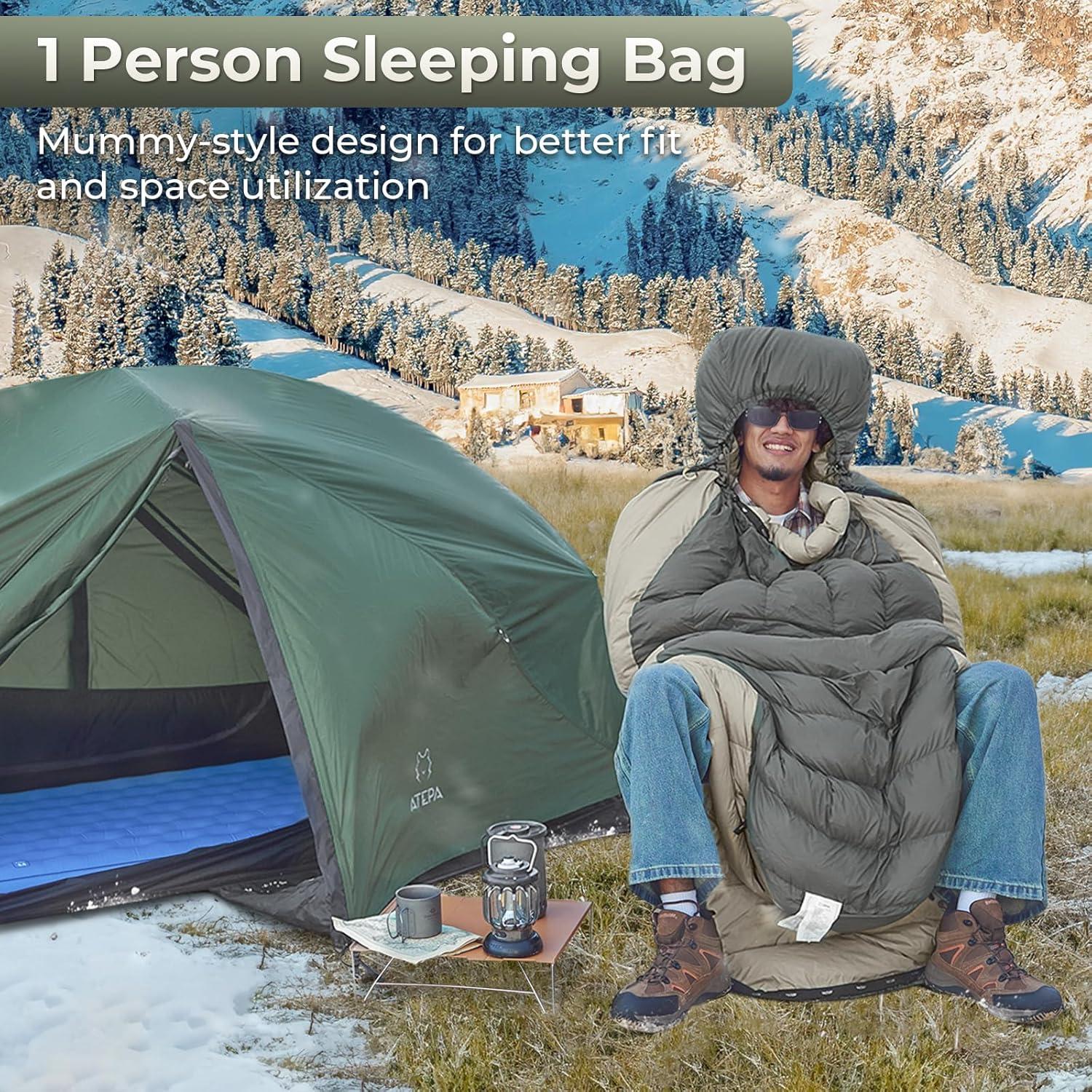 Saco de dormir ATEPA XL 0°C plumas ganso momia camping